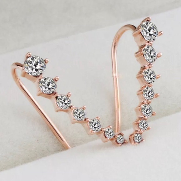 GORGEOUS!💎💙💎NEW! ROSE💗💛GOLD CLIMBER EARRINGS! - Picture 6 of 7